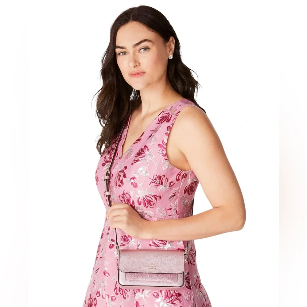 Kate Spade NWT Metallic Pink Glitter Duo Crossbody Bag Purse and Cardholder - Picture 2 of 14